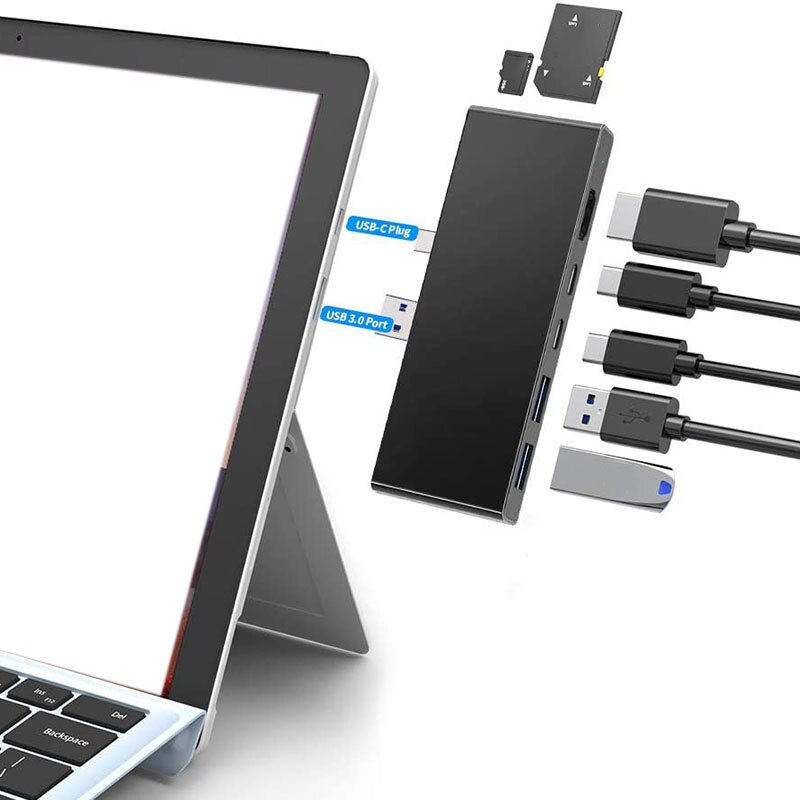 for Surface Pro 7 USB C(5Gbps) Docking Station,7-In-2 Surface Pro Hub Adapter with 4K HDMI,SD/Micro-SD Card Reader