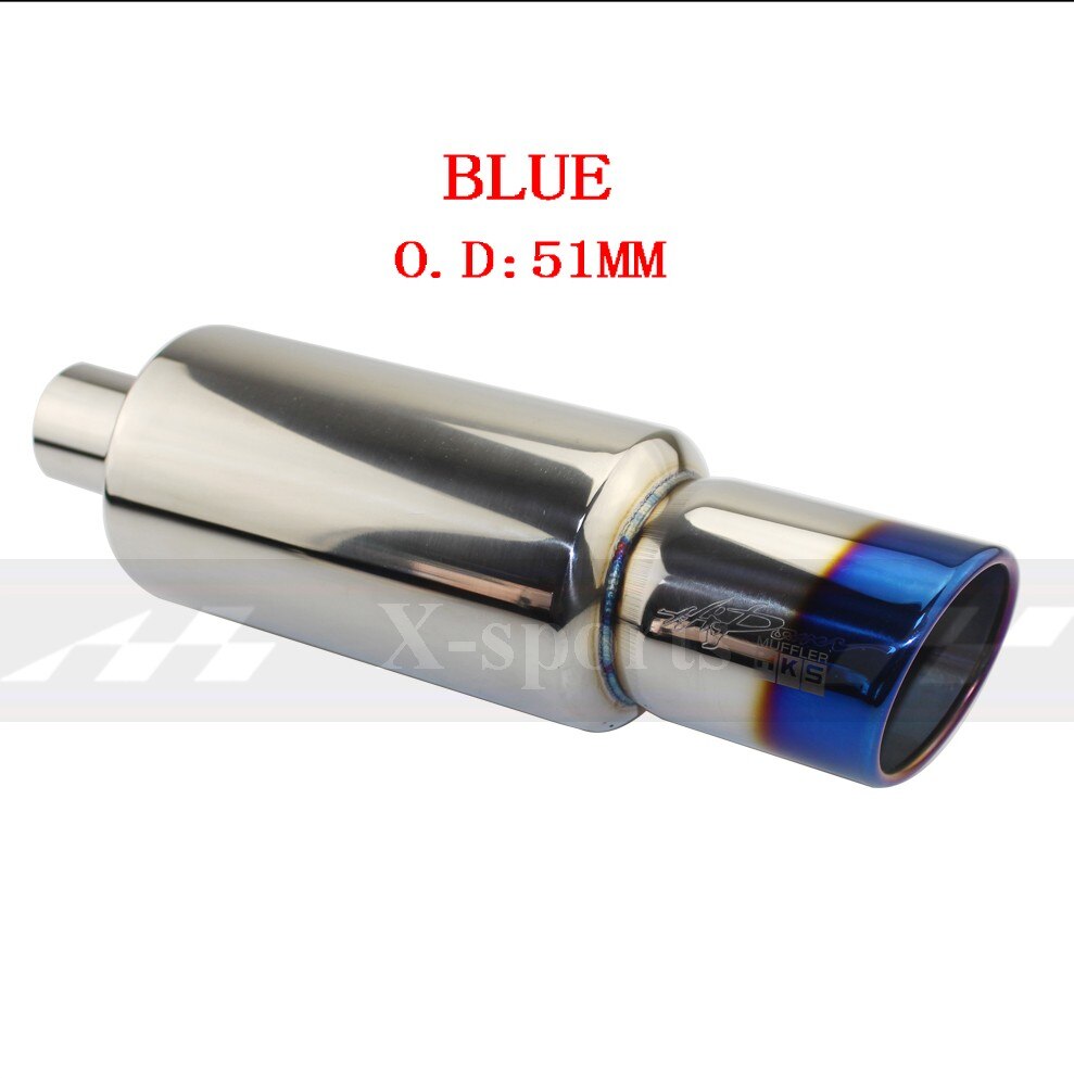 Car Motorbike Exhaust System Exhaust Pipe Muffler Tip Universal Stainless Steel ID 51MM 57MM 63MM Outlet 89mm Silencer Tail Pipe: BLUE  51MM