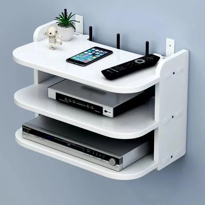 WiFi Hanging Shelf Wall-Mounted with Power Strip Multi-Outlet TV Set Top Box Cable Organizer Hidden Floating Rack for Home Theat