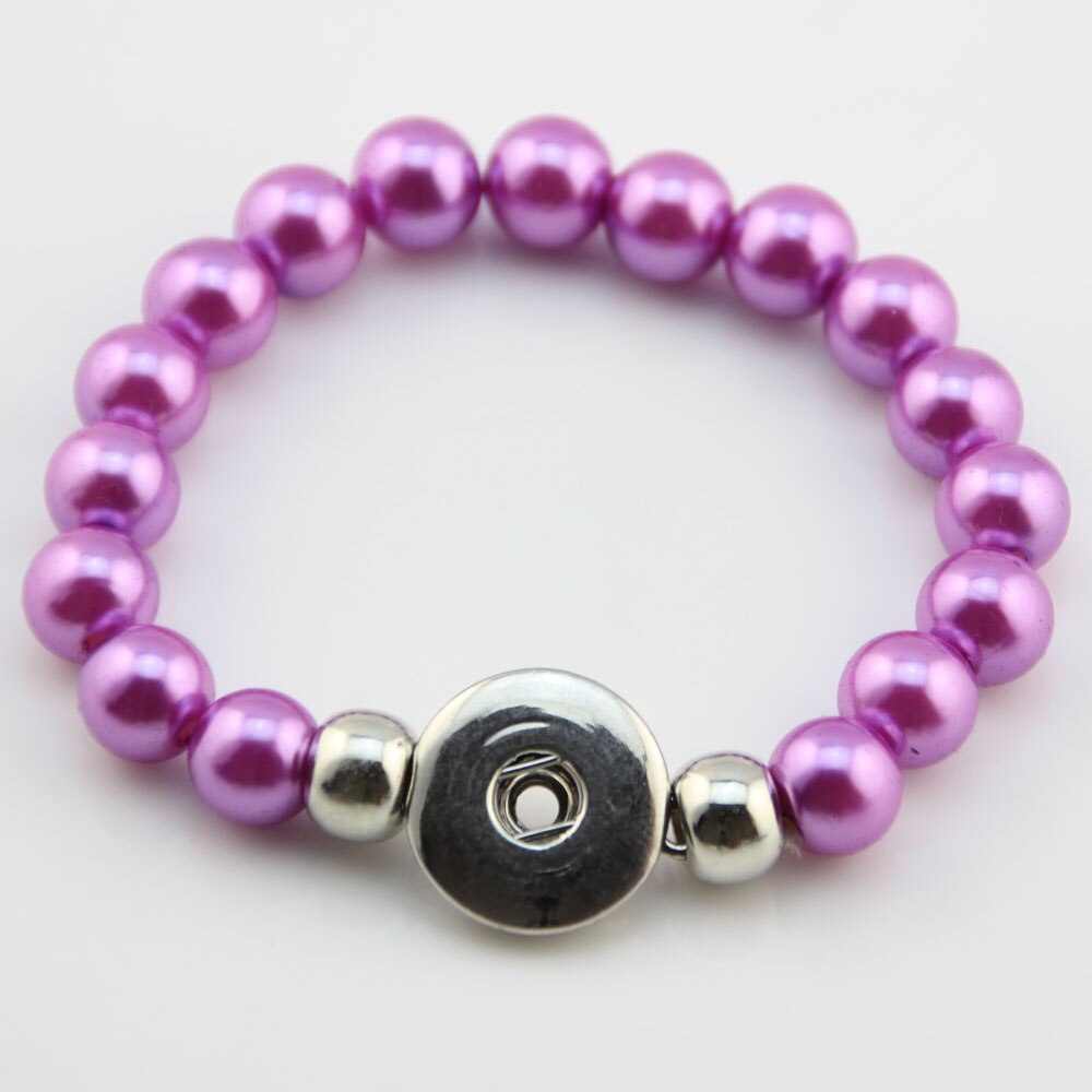 12 Stks/partij Mix Kleuren Vrouwen 19Cm Diy Snap Armband Mooie Handgemaakte 10Mm Parel Kralen Armband Fit 18Mm knop Sieraden Voor Vrouwen Meisje: light purple