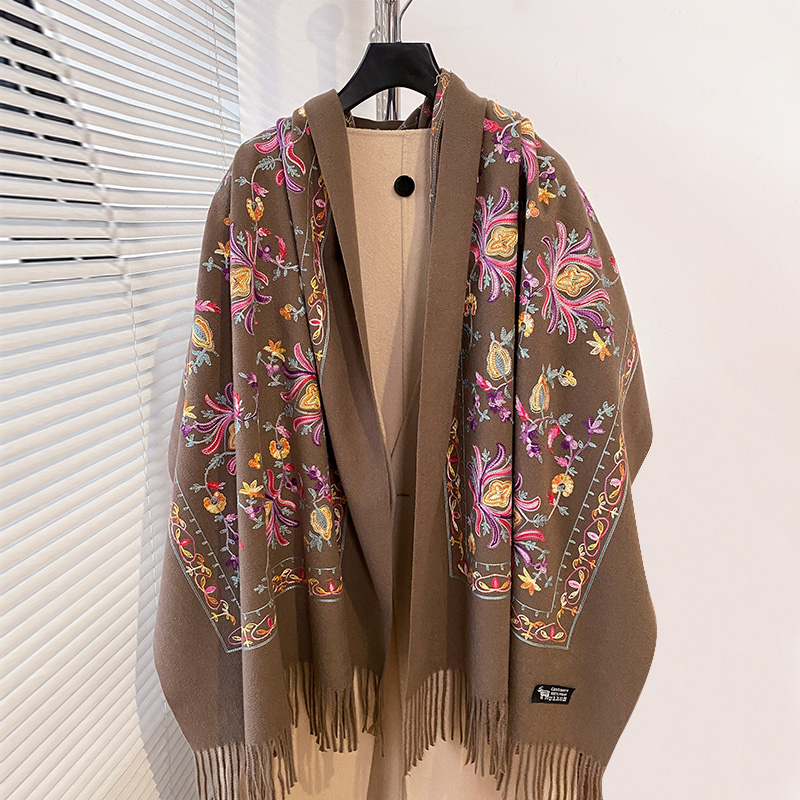 Luxo de alta qualidade bordado cachecol elegante feminino inverno grosso quente pescoço pashmina longa franja cachecóis senhora cobertor xale macio
