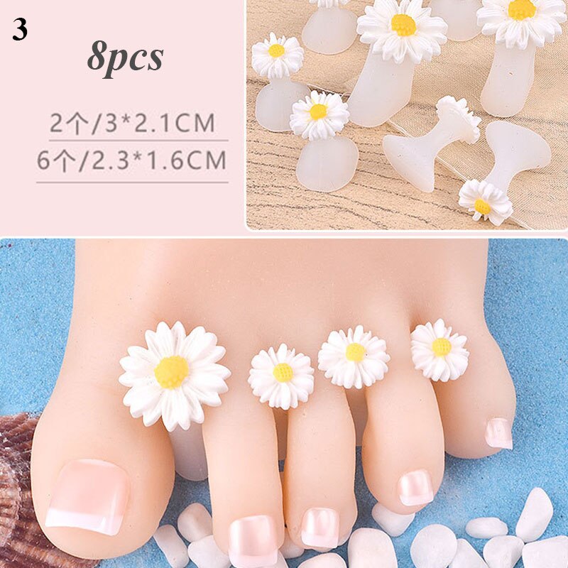 Silicone Thumb Protector Nail Care Nail Art 8 Pcs Teen Separator Manicure Daisy Bloem Crystal Diamond Comfortabele Pedicure Tool: Licht Geel
