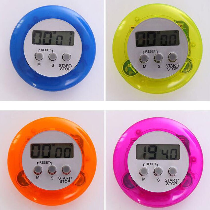 Mini Portable Digital Timer Round Shape Stop LCD Watch Kitchen Cooking Countdown Clock Racing Alarm White Nice 99 Minute 5 Color
