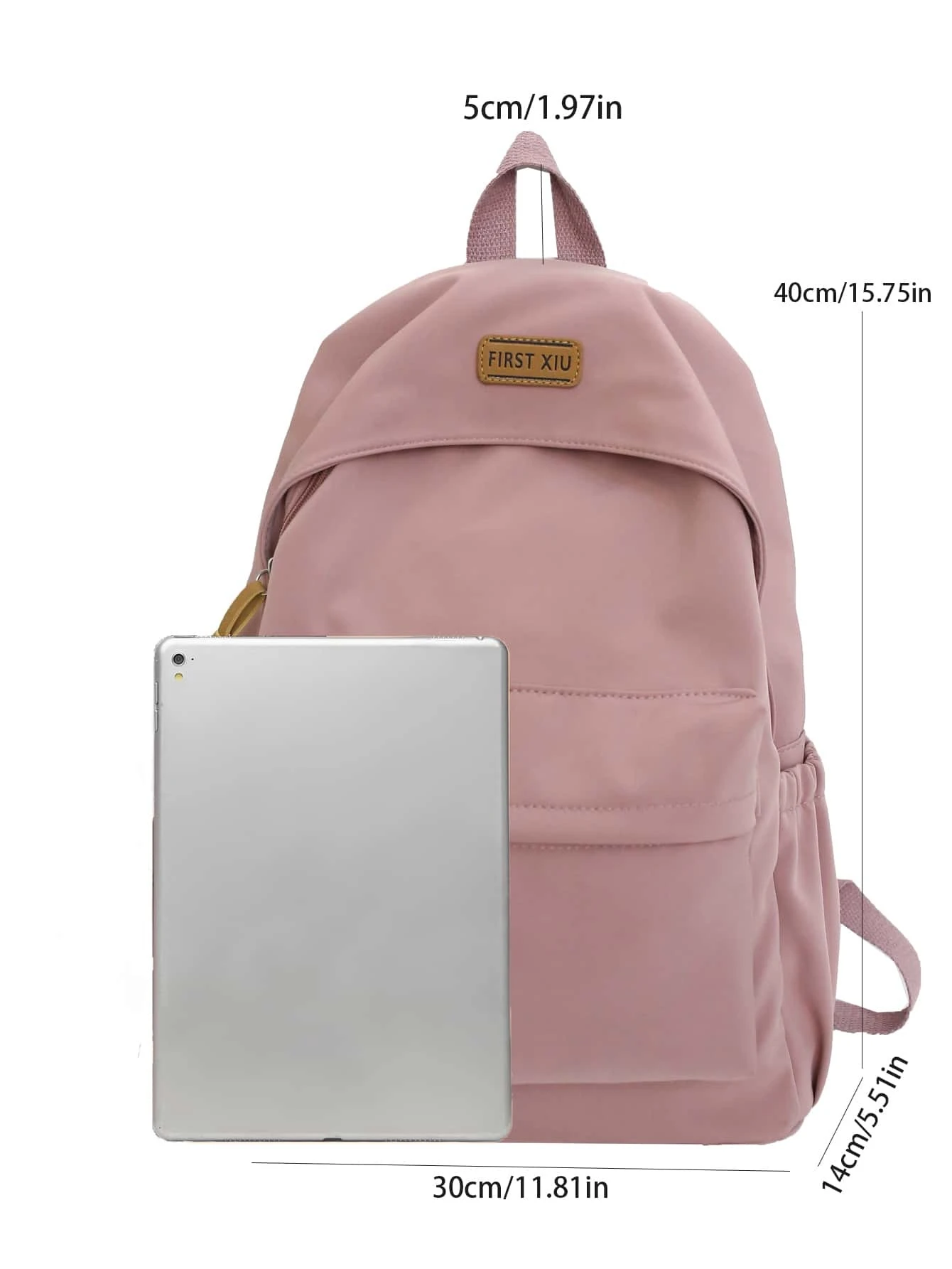 Mochila funcional con decoración de parches de letras, impermeable y ligera, de gran capacidad, para adolescentes, niñas, mujeres, estudiantes universitarios, cuello blanco