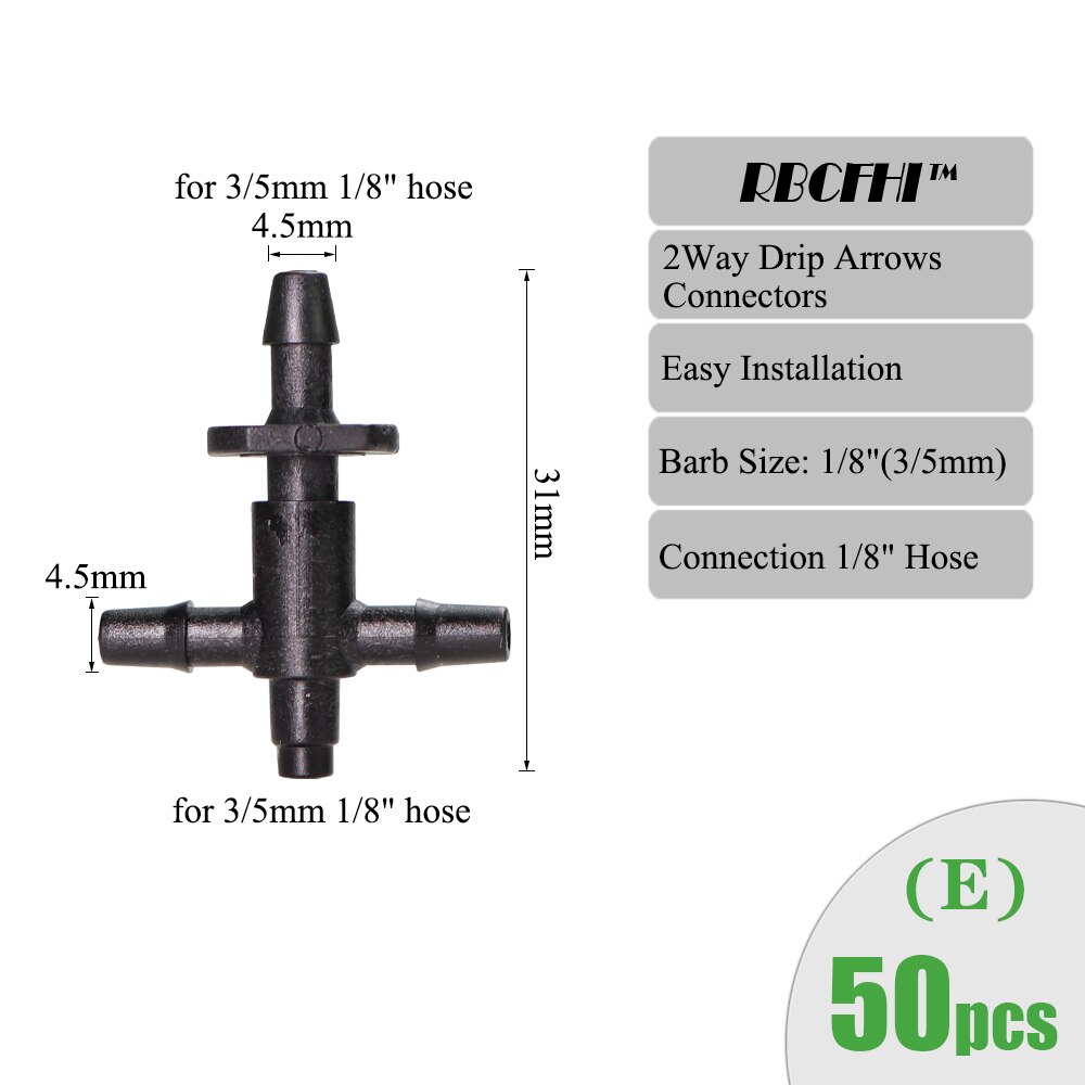 Rbcfhi bevattningssprinkler 3/8 tum 4- vägs vattenrörskoppling 4/7mm to 3/5mm slangböjningspilar korsavstängningskoppling: E