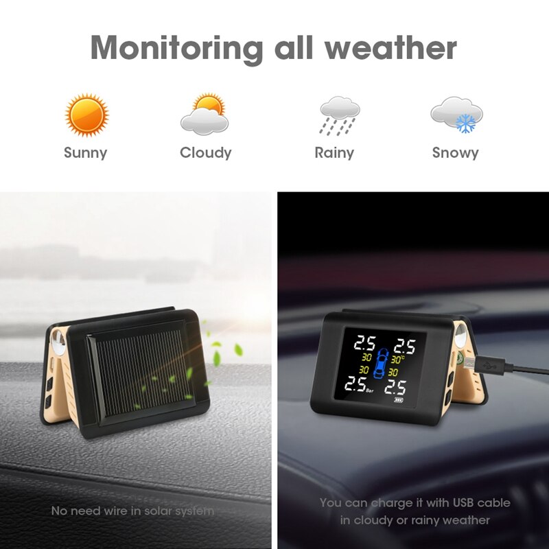 Universeel tpms auto draadloos bandenspanningscontrolesysteem met 4 externe sensoren alarm, voor auto voorruit beige
