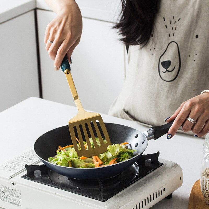 Multifunktionel køkkenværktøj 7 stk/sæt med holder keramik håndtag rustfrit stål suppe ske spatel køkkenredskaber sæt