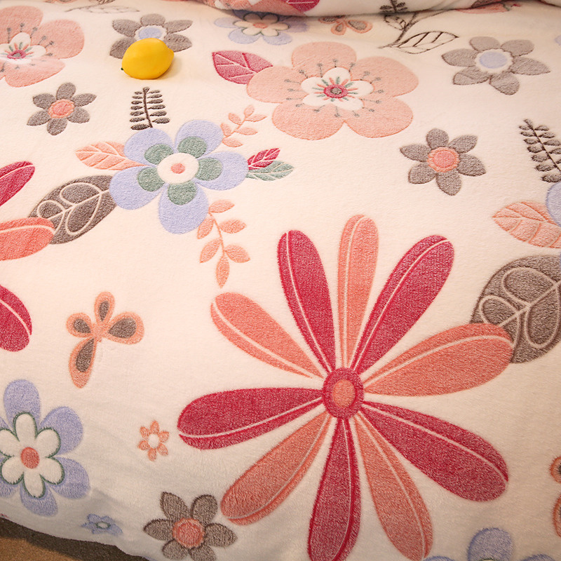 1 funda nórdica cálida de lana color Coral para invierno con estampado de flores, funda gruesa de couette, manta de franela suave, dekbedovertrek 240x220