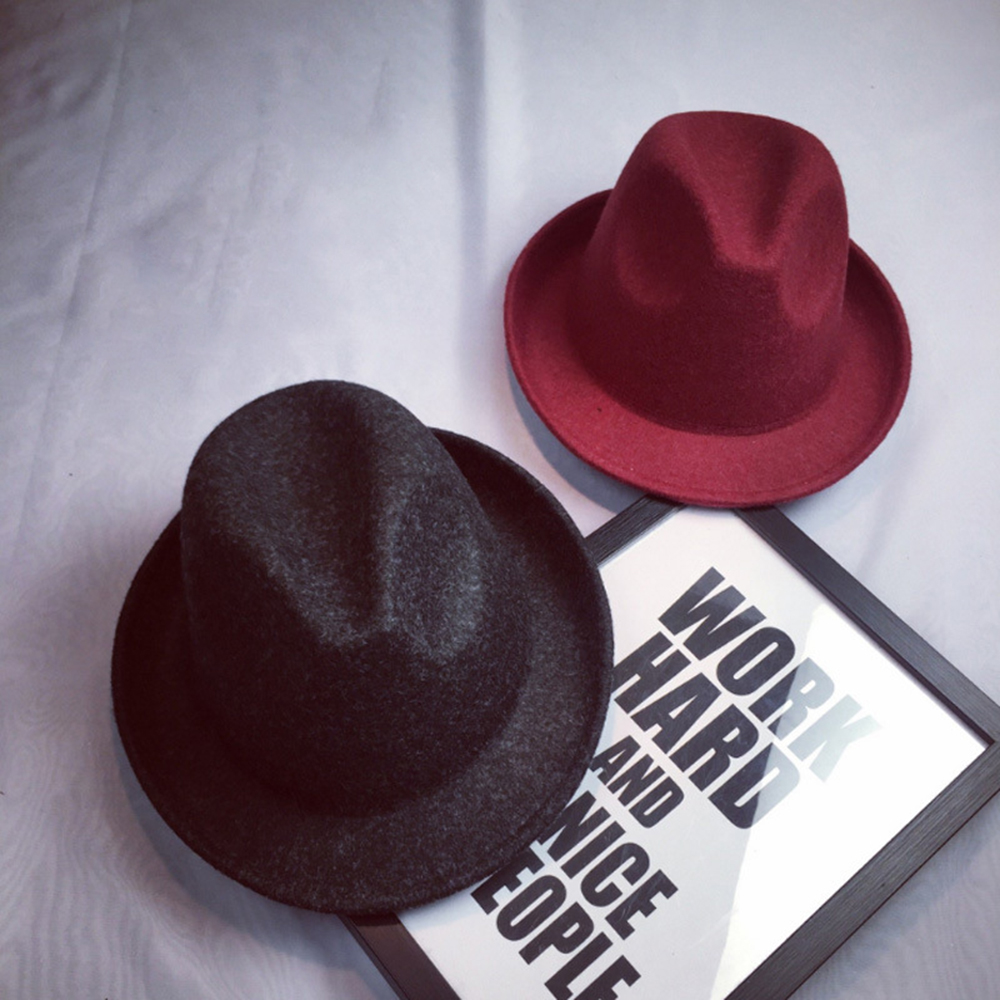 Bred fladstift sort flad kant filt jazz hat efterår vinter bowler hatte til kvinder mænd prom party cap ensfarvet gorra
