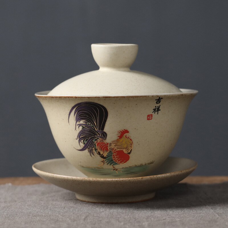 Chinese Pottery Gaiwan Tea Set Hand Painted Ceramic Gaiwan Porcelain Tea Cups And Saucers Travel Kung Fu Tea Set Retro Cup: C