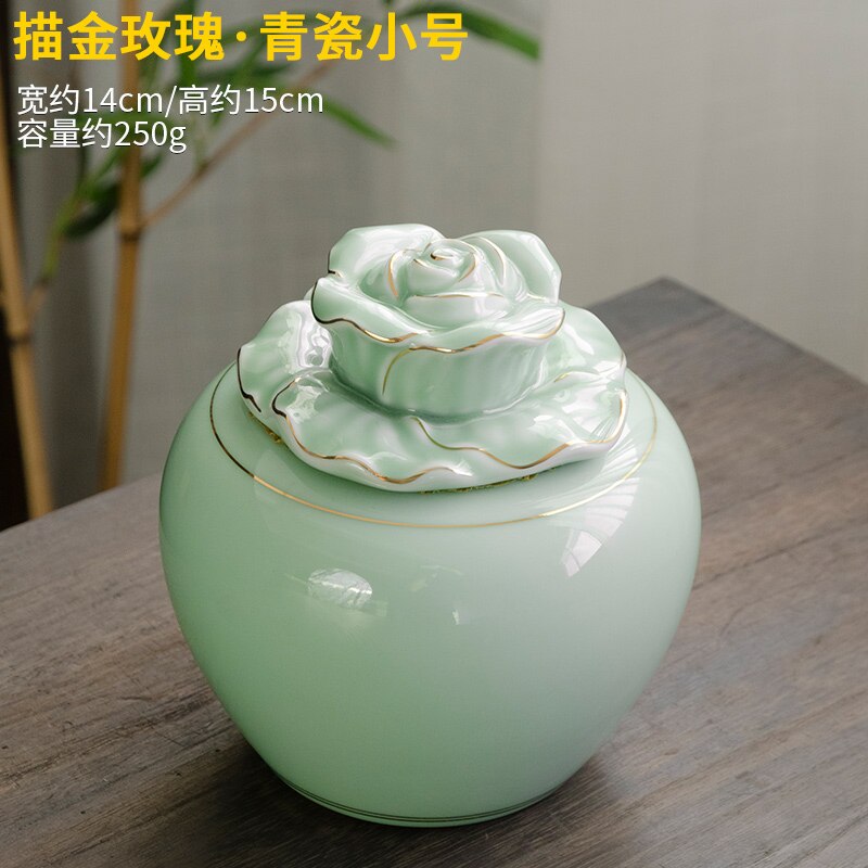 Large Tea Tin Ceramic Airtight Jar Tea Caddy Moisture-proof Tea Box Tea Container Tea Organizer Storage Tank Storage Box Tea Can: green small