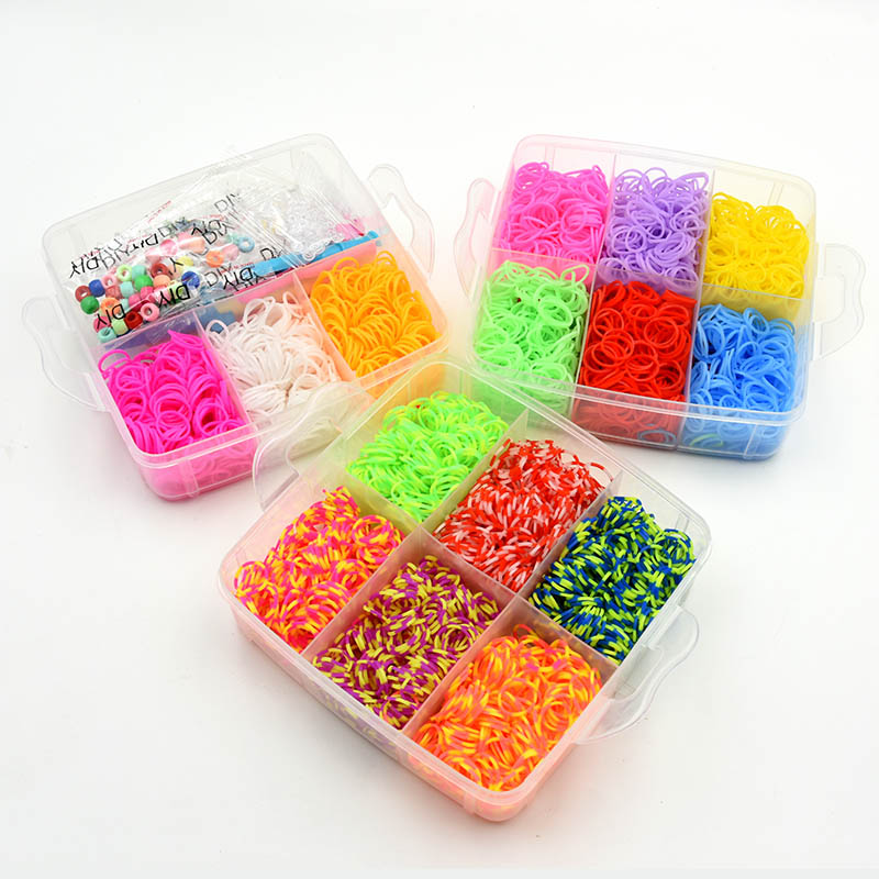 4500 Stuks Rubber Fun Loom Band Kit Kids Diy Armband Siliconen Loom Bands 3 Lagen Pvc Doos Familie loom Kit