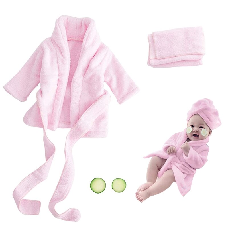 Newborn Photography Props Bathrobe Wrapping Head Headscarf Plastic Cucumber Slice Set for Infant Boys Girls Costume: Pink / Newborn