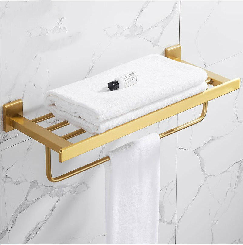 Bathroom Hardware Set Square Brushed Gold Bath Hardware Set Stainless Steel Towel Rack Paper Holder Gold Hardware Sets
