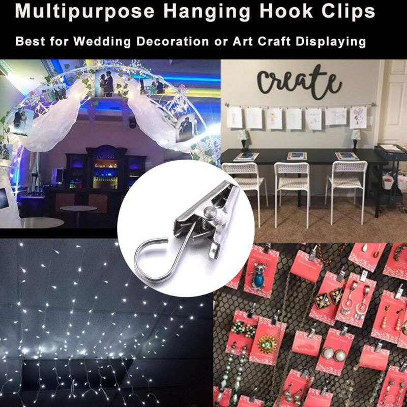100- pack roestvrijstalen, robuuste douchegordijnclip met haak, lichtsnoer, hanger voor feestverlichting, draadhouder voor foto's, slaapkamer, badkamer