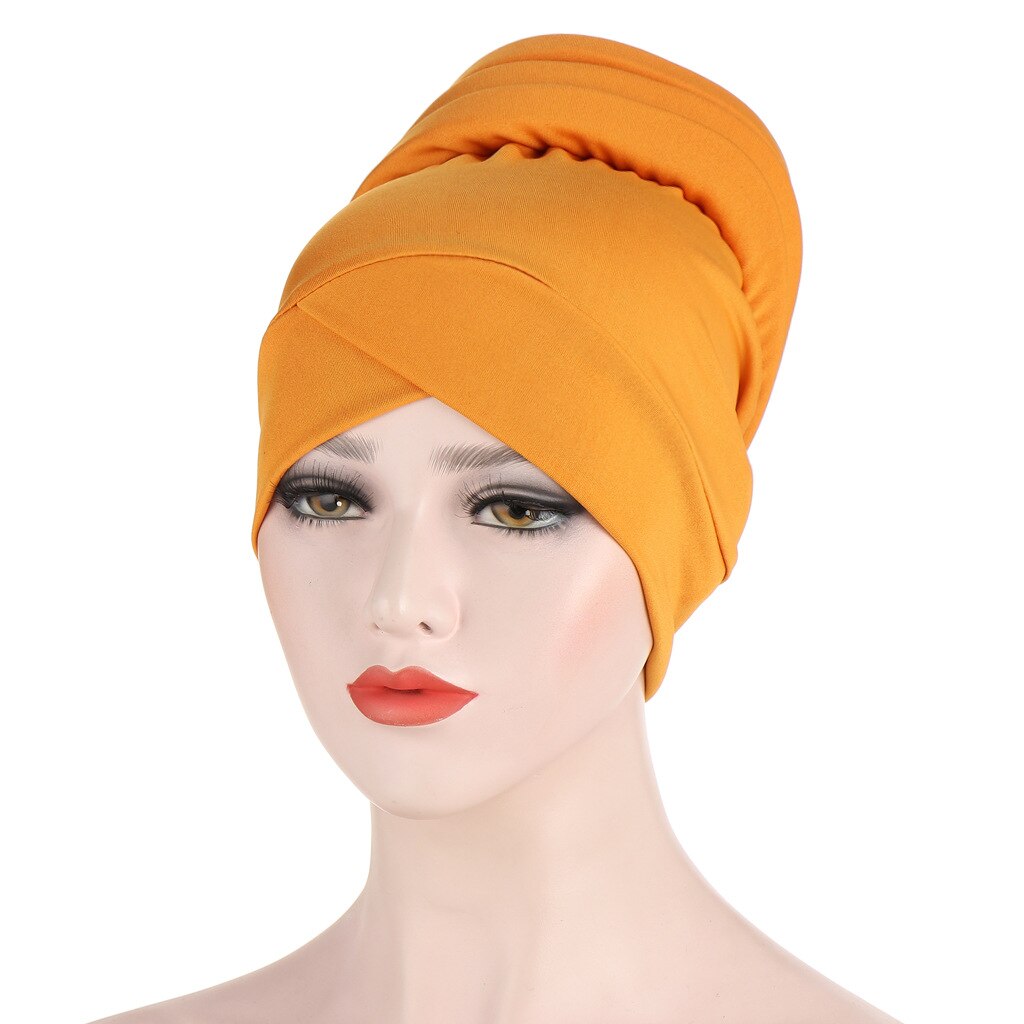 Vrouwen Elastische Doek Hoofd Cap Moslim Sjaal Cap Hoed Vrouwen \ 'S Hijaabs Tulband Dames Haaraccessoires Hoofddoek Islamitische Arabische caps: 04 Yellow