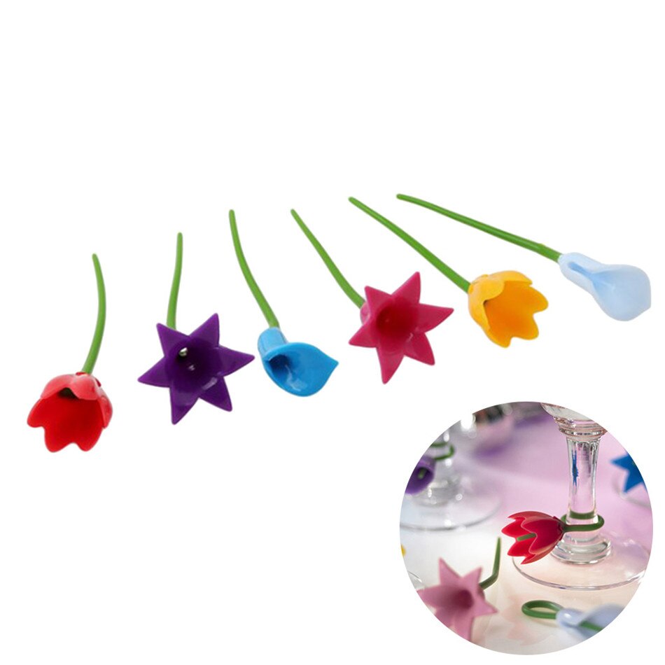 Ttlife 6 Pcs Bloemen Wijn Cup Marker Siliconen Label Party Gewijd Glas Cup Herkenner Gereedschap Voor Wijn Glas