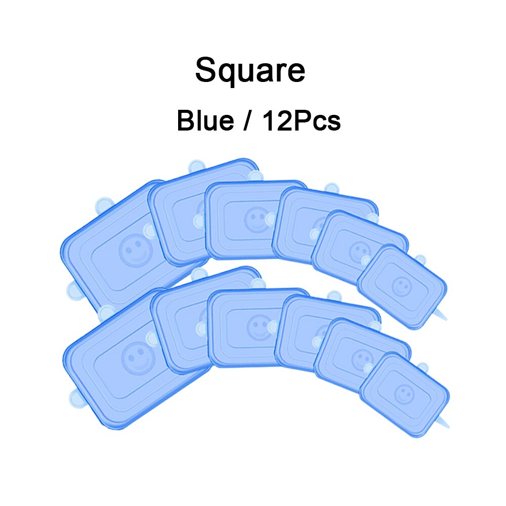6/12 stk silikone låg til køkkengrej skål universal silikonelåg mad genanvendelige stræklåg madindpakning skål køkkenpropper: 12 stk firkantet blå