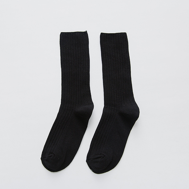 Chaussettes Coréennes Noires et Roses en Coton Solide pour Femme, Bas Rétro pour Étudiantes, Automne-Hiver, 1 Paire: Black