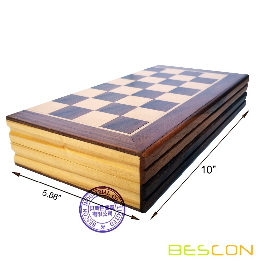 Bescon 10- tommer klassisk foldet træ skak sæt til børn og voksne, folde skakbræt - opbevaring til skakbrikker