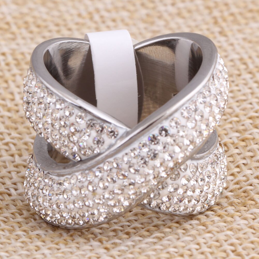 Moda jóias cruz anel com cristal pavimentado na moda de aço inoxidável cristais austríacos womens anéis para festa presente