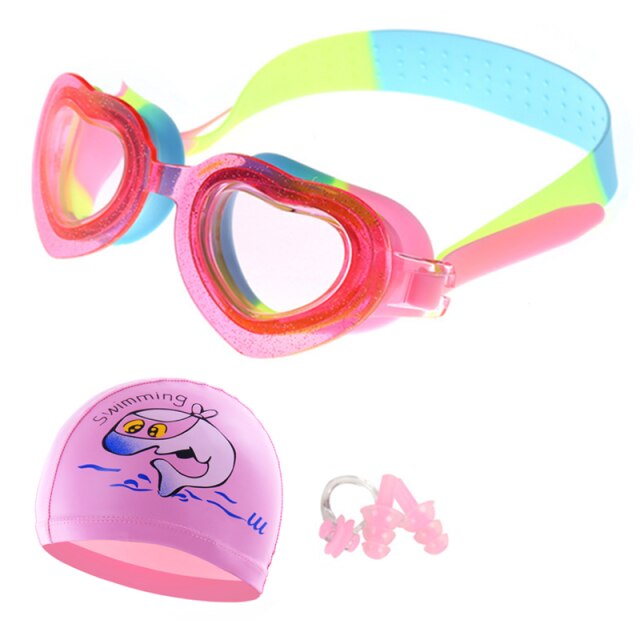 Waterproof Anti Fog UV Child swim Lenses Diving Swimming Glasses kids Eyewear Swim Goggles with swim cap bag set: Red
