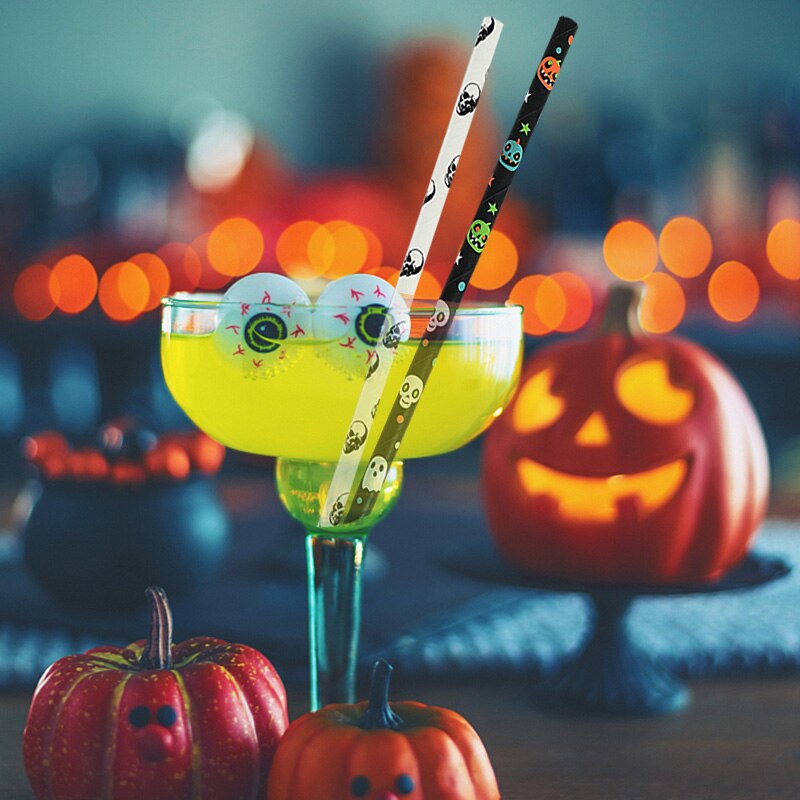 25 st halloween fest dekor papper sugrör dödskalle pumpa fladdermus spöke sugrör festival fest bar tillbehör barn porslin