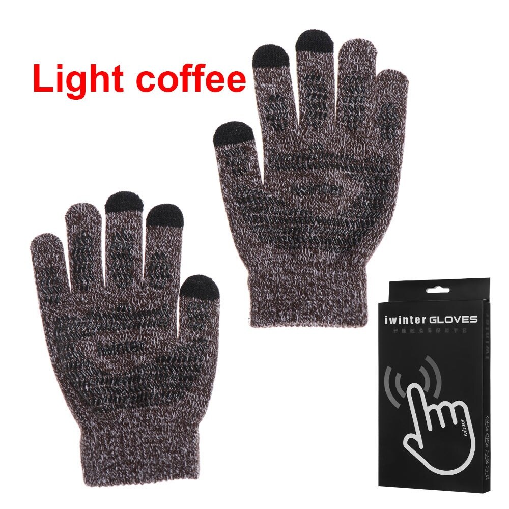 Touch Screen Gloves Sport Cycling Full Finger Mittens Thick Plush Autumn Winter Thick Warm Knitted Wool Mitts: light coffee / Women