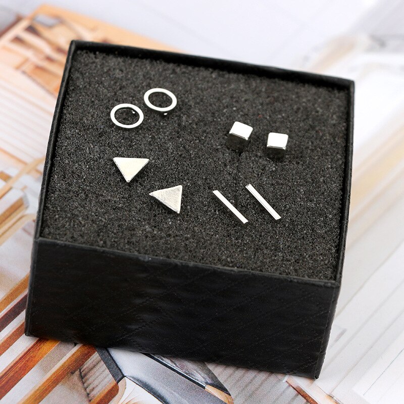 4Pairs Stud Earrings Set For Women Gold Color Simple Unisex Round Square Men Korean Earrings