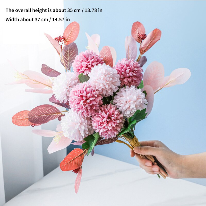 Eucalyptus Bloem Boeket Decoratie Bal Chrysant Zijde Plastic Gemengde Boeket Familie Bruiloft Decoratie Woonkamer Layout: Bean paste powder