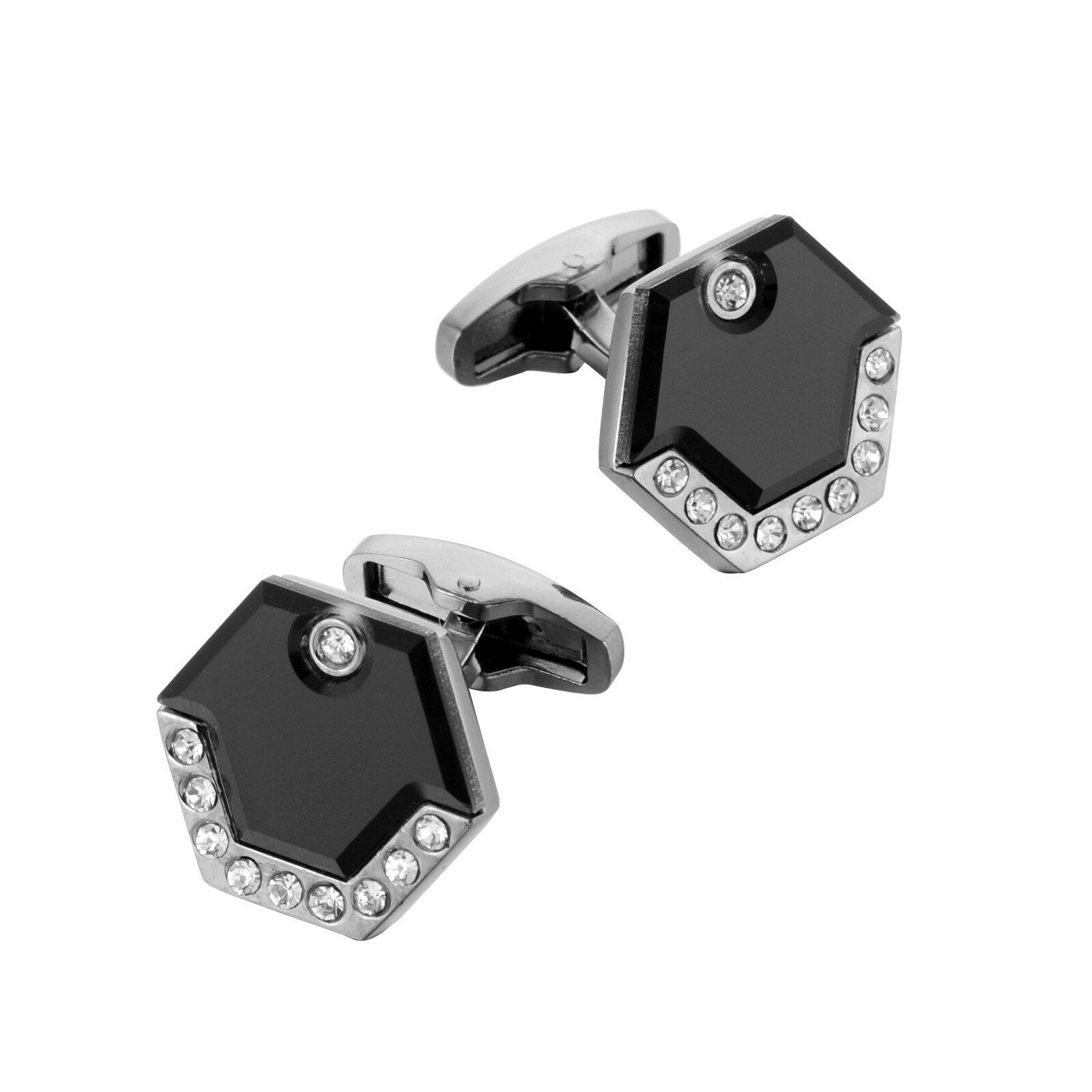 Black Inlaid White Crystal French Shirt Cufflinks Men Business Banquet Casual Dating Wedding Celebration Cuff Links