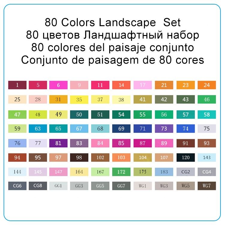 TouchFIVE 168 Colors Alcoholic Dual Headed Manga Painting Markers Sets Sketch Set Liners For Drawing Marker Art Supplies: 80 Colors Landscape