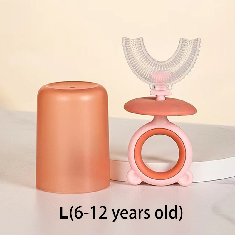 Spazzolino da denti per bambini con tazza spazzola a forma di U in Silicone cura orale spazzolino da denti per bambini senza BPA 360 gradi pulizia dei denti: red L