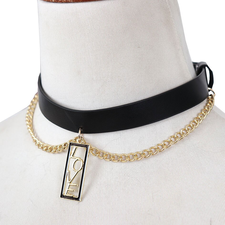 B.CYQZ-gargantilla de cuero negro para Mujer, Collar gótico, Harajuku, cadena de oro, Bar, Collar para Mujer, Collier Ras Du Co