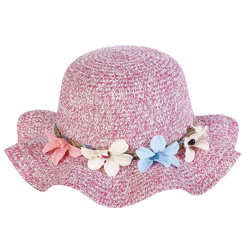¡Novedad de ! sombrero de paja para bebé de verano, sombreros transpirables con flores para niños, gorros para niños y niñas, gorra de volantes a los lados Floral de princesa: rose red