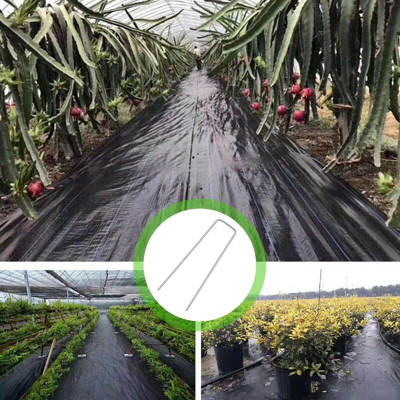 100 stuks zware u-vormige gegalvaniseerde stalen tuinpalen met nietjesbevestigingspennen voor het bevestigen van landschapsnetten van textiel