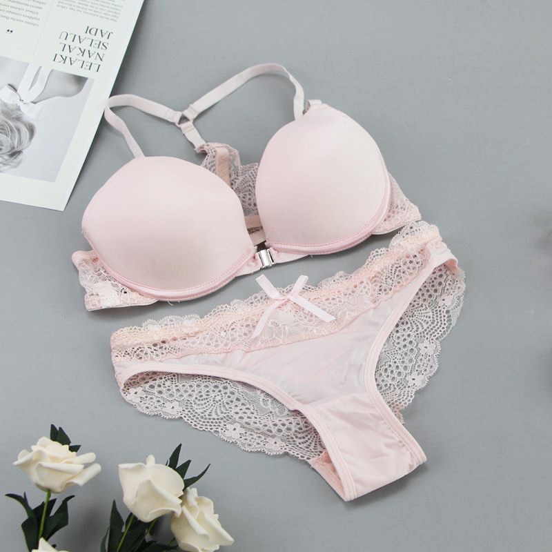 Nowa moda Bralette seksowna bielizna bezszwowe komplety biustonoszy push-up zapinane z przodu cukierkowa kolorowa bielizna damska mały rozmiar biustonosza: Różowy / 75b