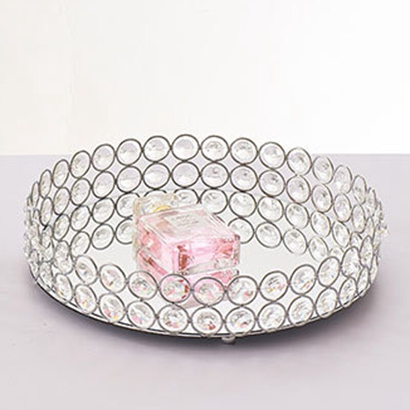 Bmby-silver rund spegel dekorativ kosmetik förvaringslåda bricka, bröllop heminredning rack