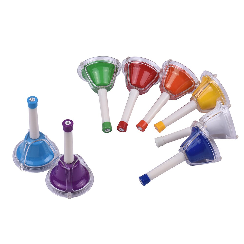 8 Note Diatonic Metal Bell colorido Handbell mano campanillas de percusión Kit de juguete Musical para niños para aprender a enseñar