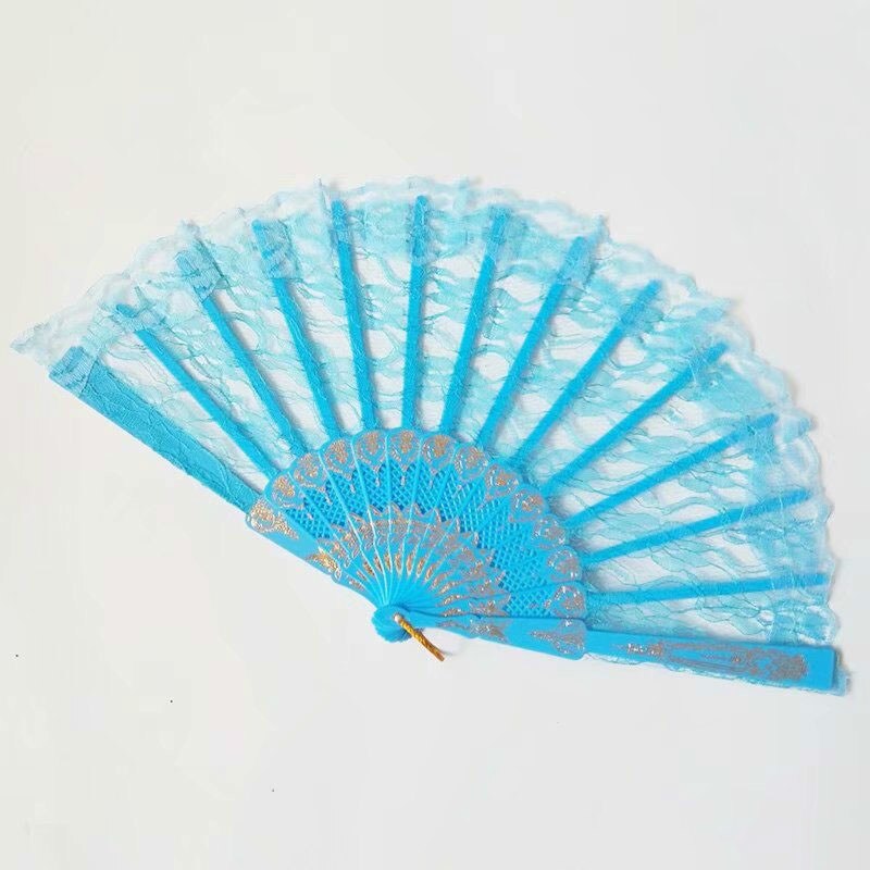 Eventail pliant en dentelle de Style chinois 1 pièce | Décor de fête de danse, ventilateur à main pliable de couleur unie: 9