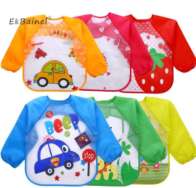 Leuke Cartoon Slabbers Lange Mouw Art Schort Dier Kiel Kinderen Bib Burp Kleding Zachte Voeden Eet Peuter Waterdichte Baberos