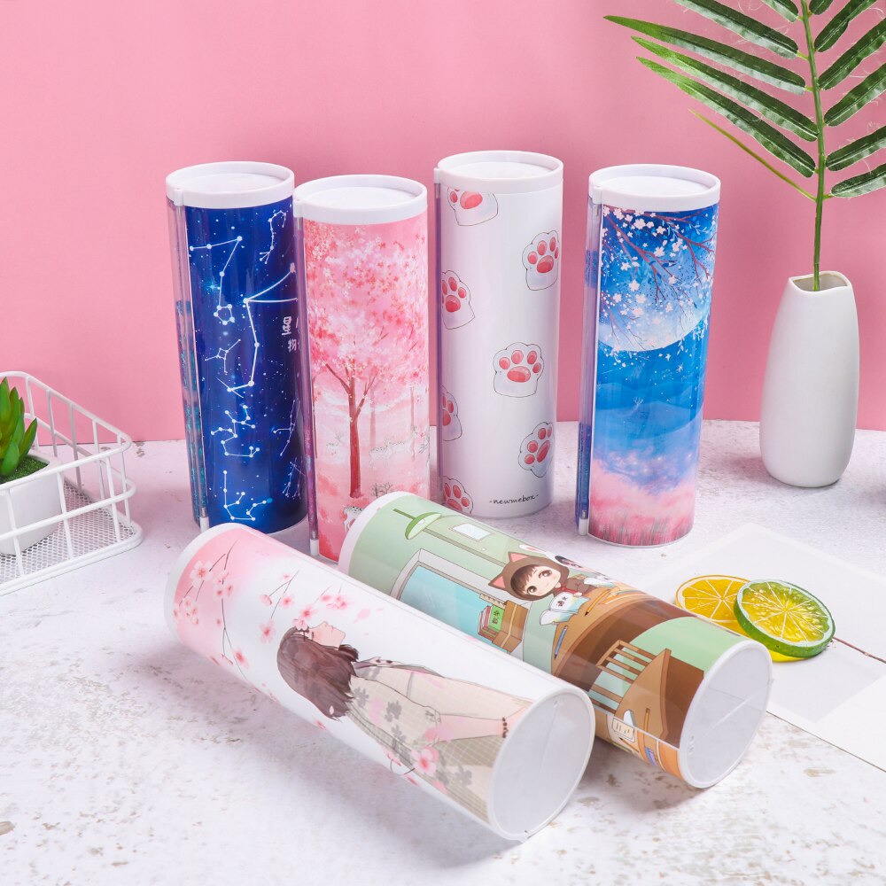 1PC 6.7*6.7*21cm Portable Quicksand Translucent Cylindrical Password Pencil Box Multifunction Pencil Cases School Stationery