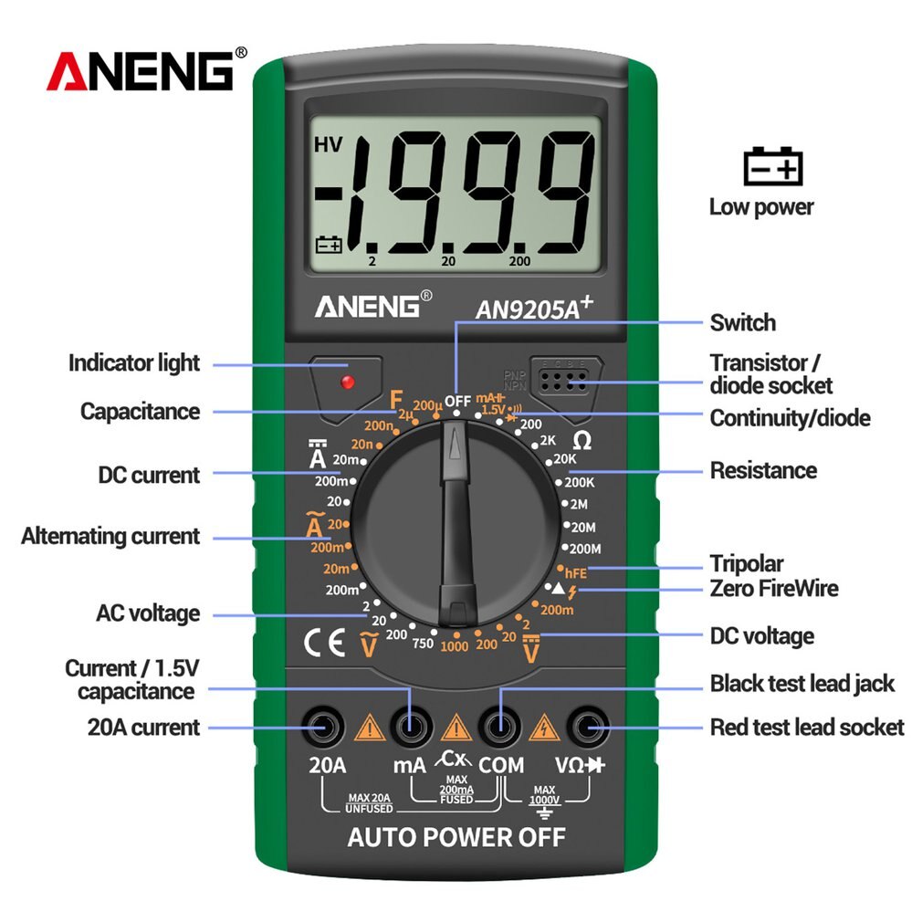 High-precision Digital Multimeter Digital Display Type Fully Automatic Multi-function High-precision Test Meter: Green