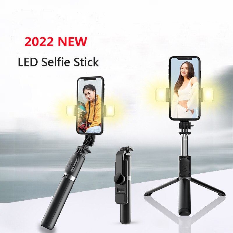 Roreta 2022 Wireless bluetooth selfie stick tripod with fill light shutter remote control for IOS Android smart phone