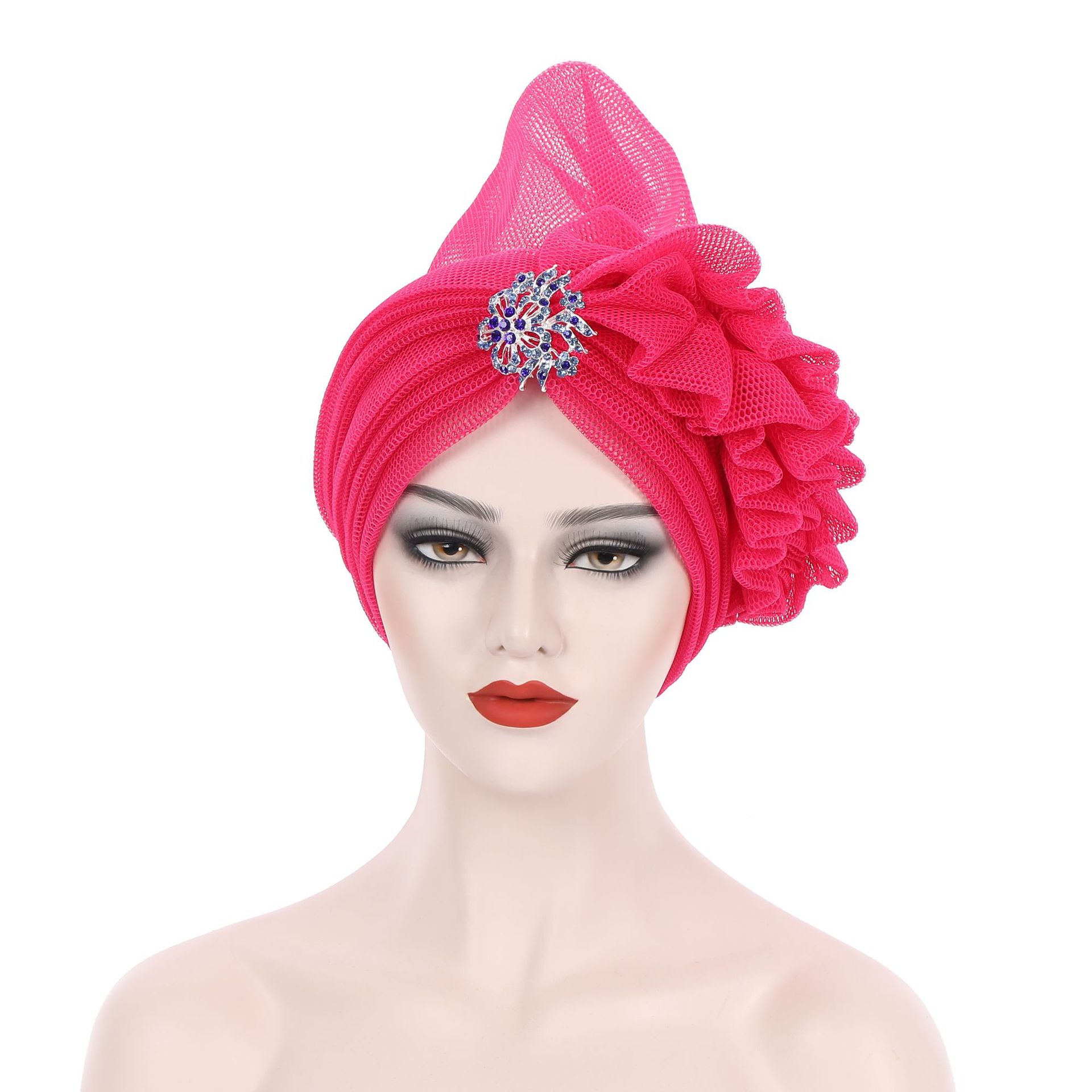 Couvre-chef africain en maille pour femmes, casquette Turban d&#39;été, couvre-chef prêt à porter, avec diamants exagérés, chapeau pour dames, gels de mariage, 2022: rose red