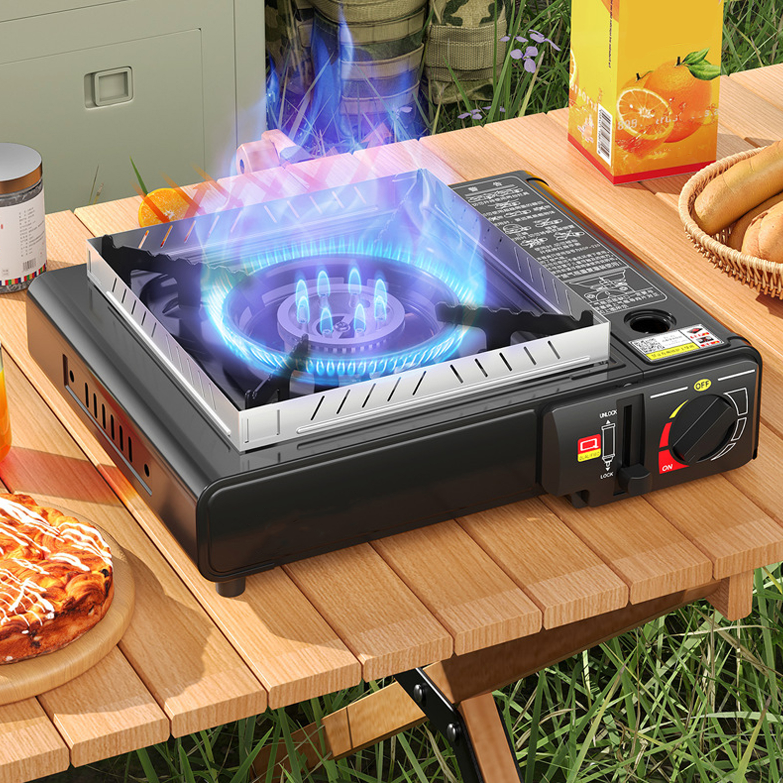 Estufa de Cassette portátil, estufa compacta para acampar, cocina resistente, Control de llama multietapa, encendido automático para Picnic y senderismo