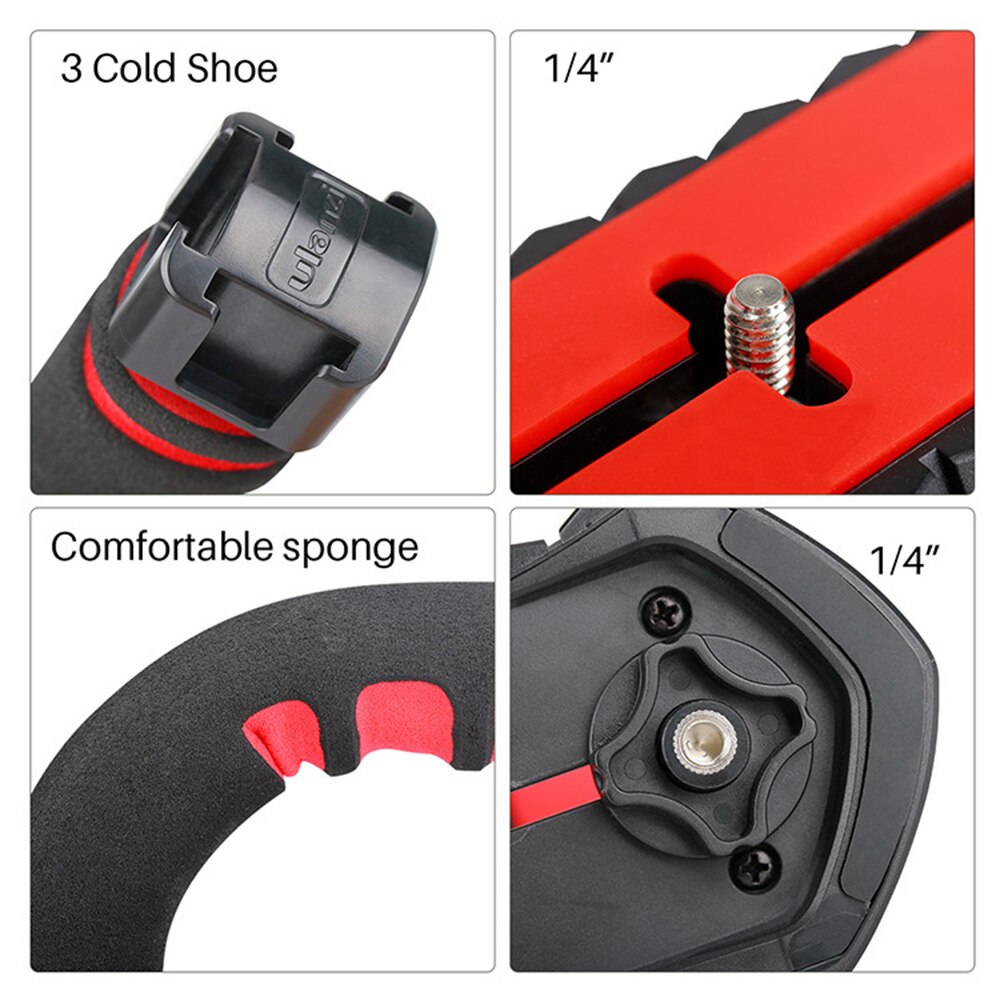 U-Grip Pro Handheld Video with Triple Cold Shoe Mount Smartphone Video Handle for DSLR Camera 1pcs
