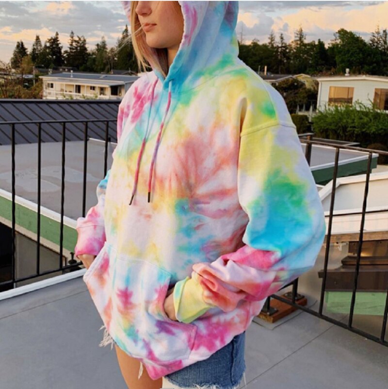 2020 nuove Donne di Inverno Felpe Felpa Moda Tie Dye Stampa di Grandi Dimensioni Coulisse Manica Lunga Streetwear Cappotto Con Cappuccio moletom: XL / Colorfule