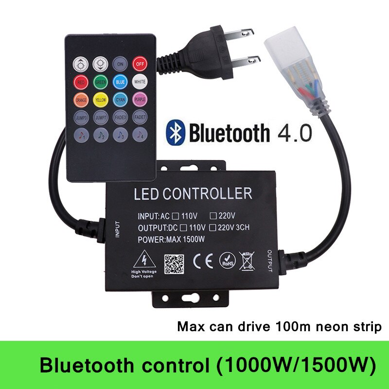 Regulador de intensidad con Bluetooth para música, controlador WIFI de 110V, 220V, 750 V, 1500W, para luz de 5050 Tira de LED RGB de neón, aplicación para IOS/Android: Bluetooth 1500W / 220V AU plug