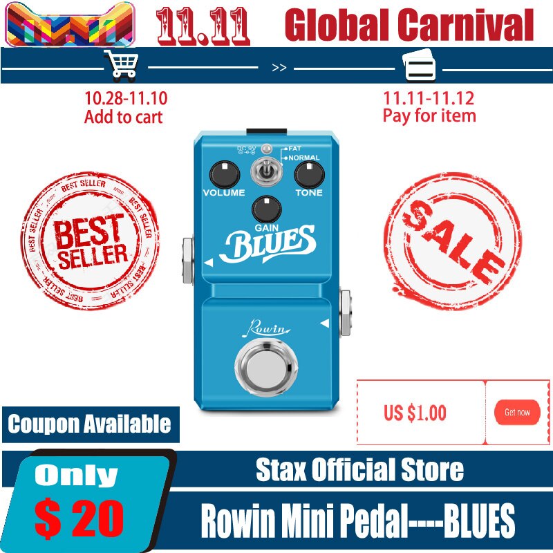 Rowin-Pedal de efectos para guitarra, Pedal de guitarra Overdrive, LN-321, Blue